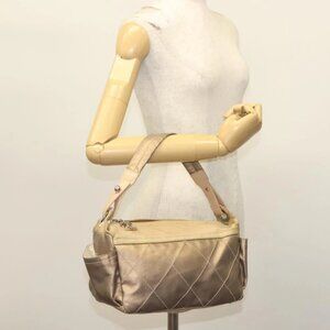 CHANEL Paris Biarritz Shoulder Bag Coated Canvas Beige Silver CC Auth BA4942
